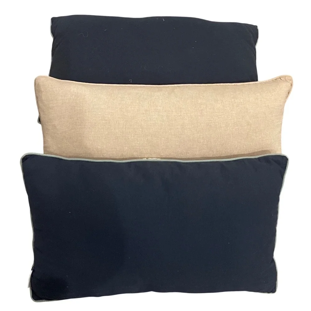 Set of 3 Decorative Throw Pillows‎ Family Beige Embroidered Floral Navy 10